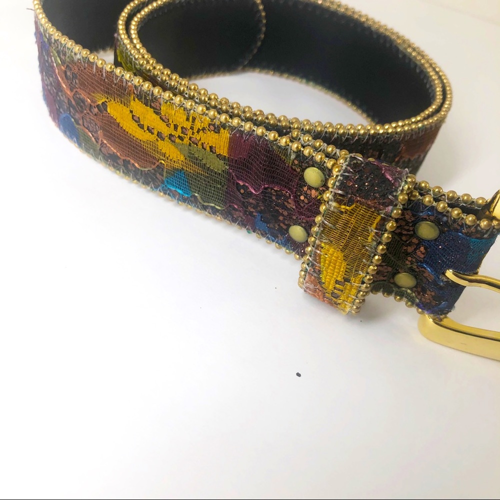 VINTAGE Floral glitter tapestry ELITE Fresno California BELT Unique LARGE EUC - Picture 8 of 8